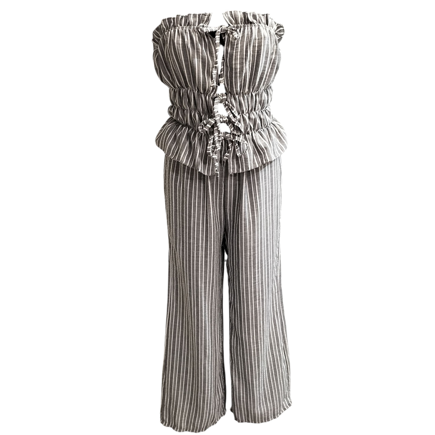 STRIPPED TIE FRONT TROUSER SET