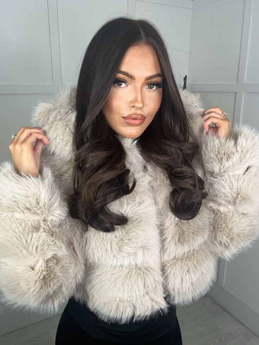 GIANNA FAUX FUR HOODED ZIPPED JACKET