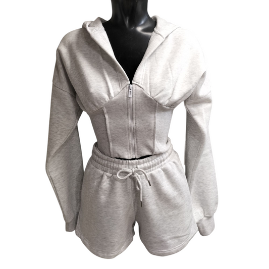 HOODED SHORT SET LIGHT GREY