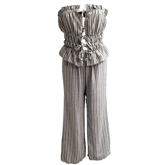 STRIPPED TIE FRONT TROUSER SET