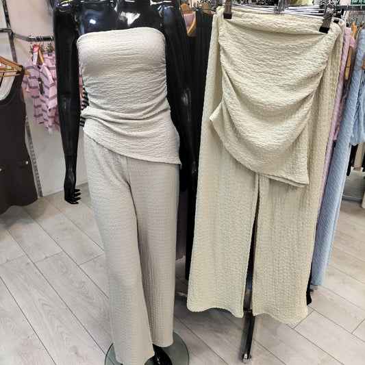 Waffle bardot top and trouser set