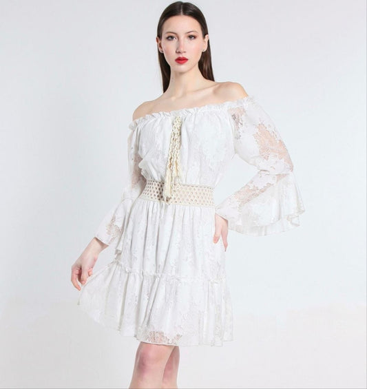 Lace white tassel dress