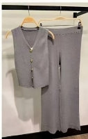 SLEEVELESS GOLD BUTTON TOP WITH WIDE LEG TROUSER LOUNGE SET
