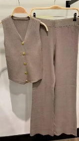 SLEEVELESS GOLD BUTTON TOP WITH WIDE LEG TROUSER LOUNGE SET