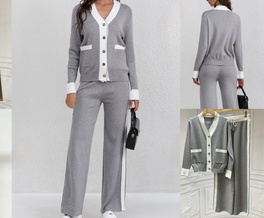 BUTTON DOWN CARDI LOUNGE SET